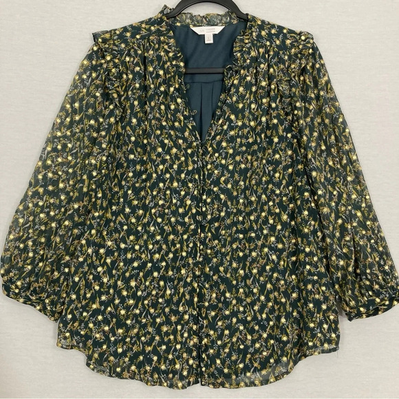 LC Lauren Conrad Chiffon Ditsy Floral Ruffle Detail Blouse Large Office - Picture 1 of 11